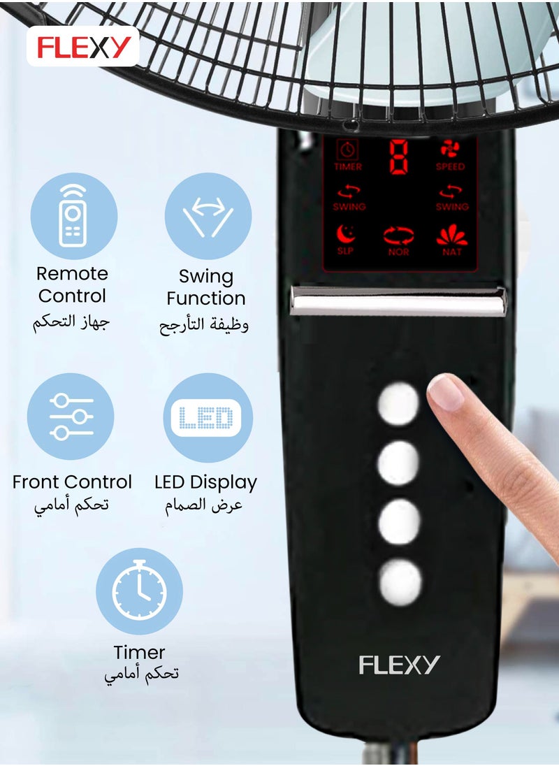 Flexy - 18 Inch Stand Fan With Remote Control And Timer | Pedestal Floor Cooling Fan For Home And Outdoor Use | 5 Leaf 3 Speed Powerful Electric Tower Fan - Image 1