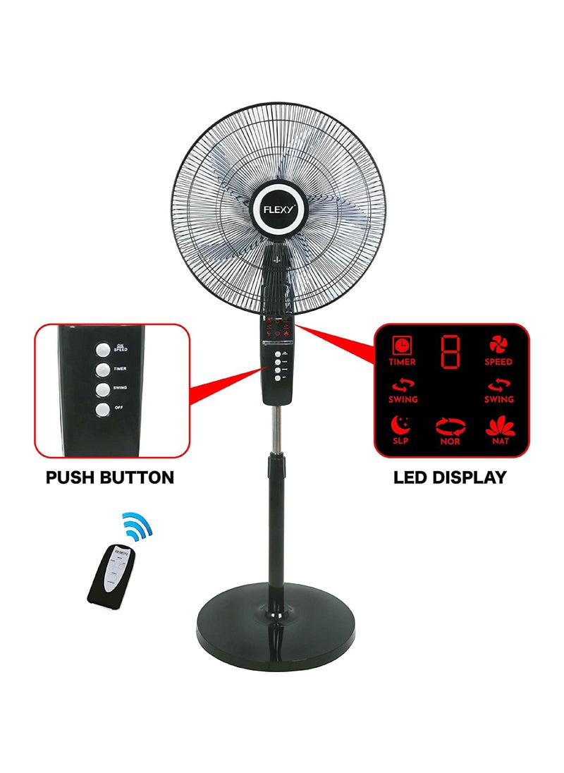 Flexy - 18 Inch Stand Fan With Remote Control And Timer | Pedestal Floor Cooling Fan For Home And Outdoor Use | 5 Leaf 3 Speed Powerful Electric Tower Fan - Image 1