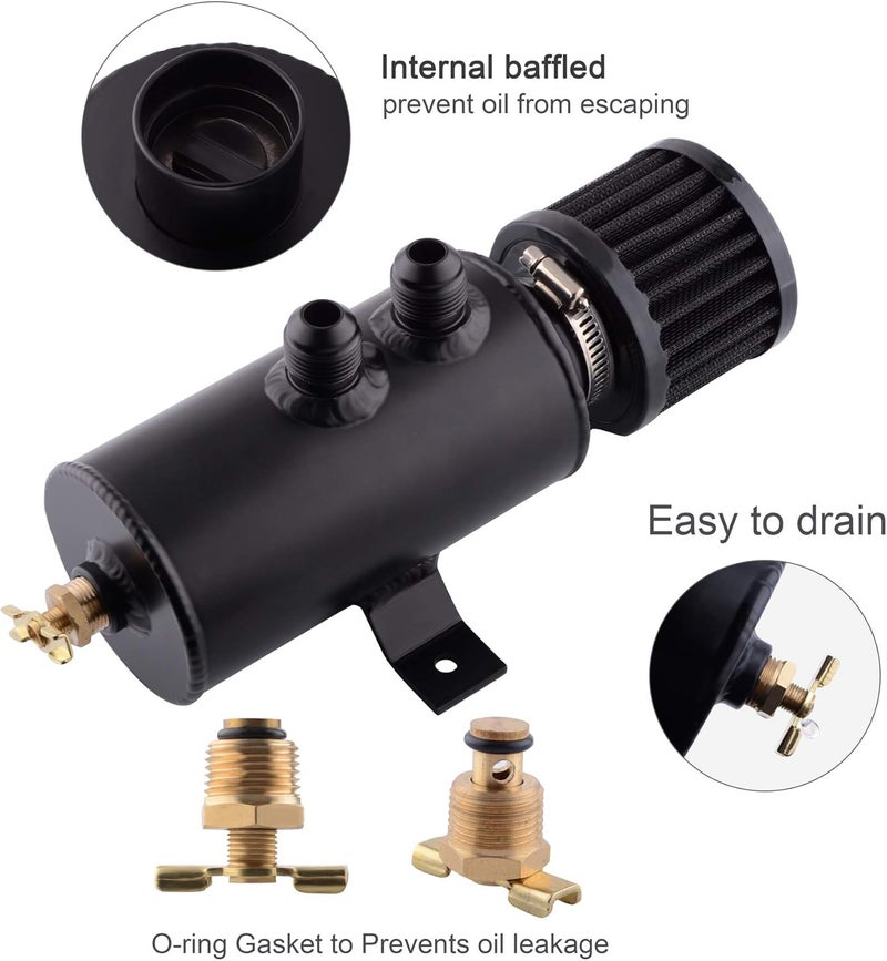 ESPEEDER SYKRSS Universal 10AN Aluminum Baffled Oil Catch Can with Breather Filter 750ml Black - Image 4