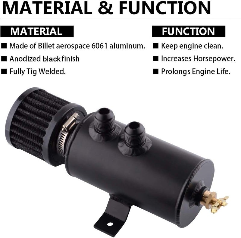 ESPEEDER SYKRSS Universal 10AN Aluminum Baffled Oil Catch Can with Breather Filter 750ml Black - Image 3
