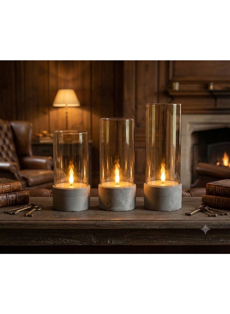 3-Piece Glass Hurricane Candle Holder Set – Modern Base Ca