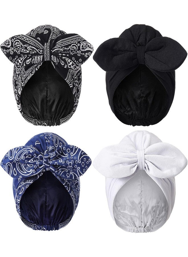 Funtery 4 Pcs Satin Sleeping Bonnet Turban for Women Chemo Satin Bonnet Caps Soft Hair Wrap Slouch Beanie, Shower Cap, Cancer (Classic Color) - Image 1