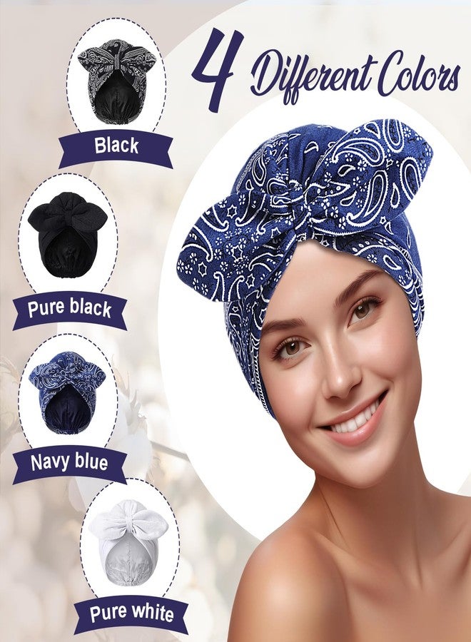 Funtery 4 Pcs Satin Sleeping Bonnet Turban for Women Chemo Satin Bonnet Caps Soft Hair Wrap Slouch Beanie, Shower Cap, Cancer (Classic Color) - Image 2
