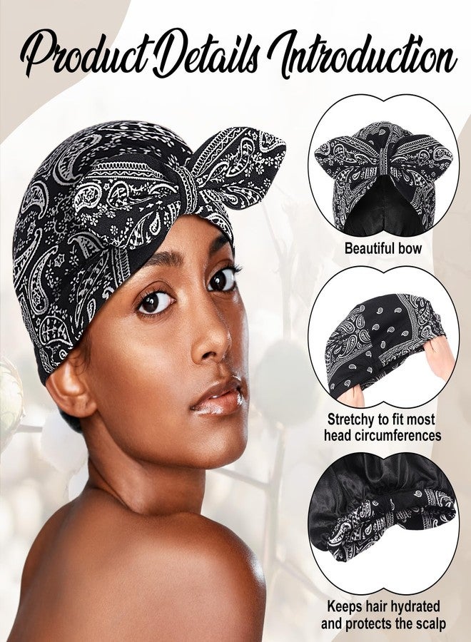 Funtery 4 Pcs Satin Sleeping Bonnet Turban for Women Chemo Satin Bonnet Caps Soft Hair Wrap Slouch Beanie, Shower Cap, Cancer (Classic Color) - Image 4