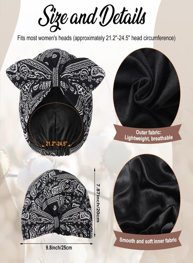 Funtery 4 Pcs Satin Sleeping Bonnet Turban for Women Chemo Satin Bonnet Caps Soft Hair Wrap Slouch Beanie, Shower Cap, Cancer (Classic Color) - Image 5