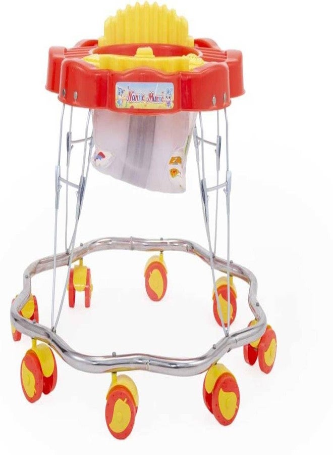 Maanit Musical Baby Walker for 6-24 Months – 8-Wheel Adjustable Foldable Infant Walker with Cushioned Seat, 360° Rotating Wheels, Toys & Music – Lightweight & Safe Learning Walker for Toddlers (Red) - Image 3