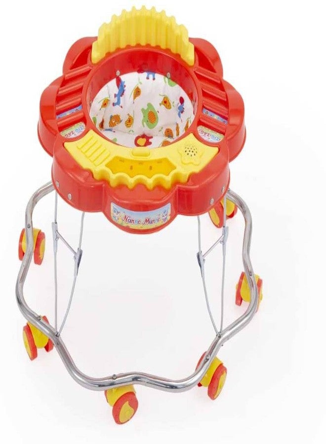 Maanit Musical Baby Walker for 6-24 Months – 8-Wheel Adjustable Foldable Infant Walker with Cushioned Seat, 360° Rotating Wheels, Toys & Music – Lightweight & Safe Learning Walker for Toddlers (Red) - Image 2