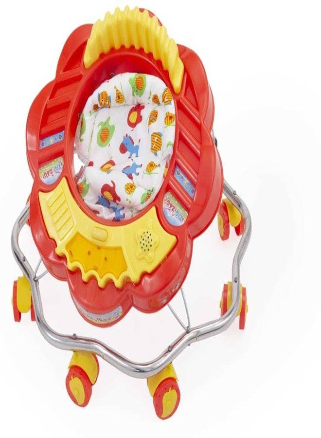 Maanit Musical Baby Walker for 6-24 Months – 8-Wheel Adjustable Foldable Infant Walker with Cushioned Seat, 360° Rotating Wheels, Toys & Music – Lightweight & Safe Learning Walker for Toddlers (Red) - Image 1
