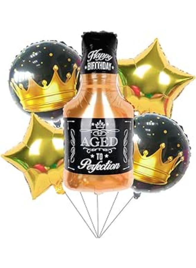 5PCS Whiskey Bottle Mylar Foil Balloons Set for Engagement Bachelorette Bridal Shower Party Supplies Bar Valentines Wedding Decoration