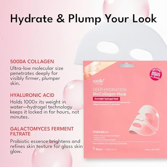 Epielle Deep Hydration BioCollagen Mask 3 Count, Overnight Hydrogel Facial Mask with 500DA Ultra-Low Molecular Collagen, Hyaluronic Acid & Galactomyces Ferment Filtrate, Korean Skin Care - Image 3
