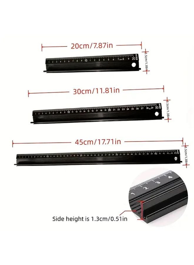 Cool Black 11 81inch Metal Ruler High Precision Aluminum Alloy Straightedge - Image 5