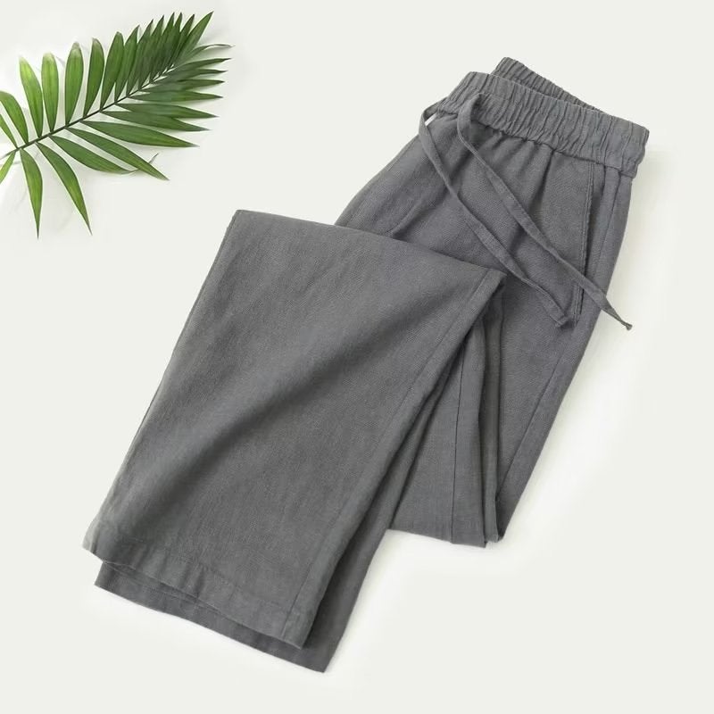 Retro Linen Pants Men Chinese Style Casual Summer Khaki - Image 2