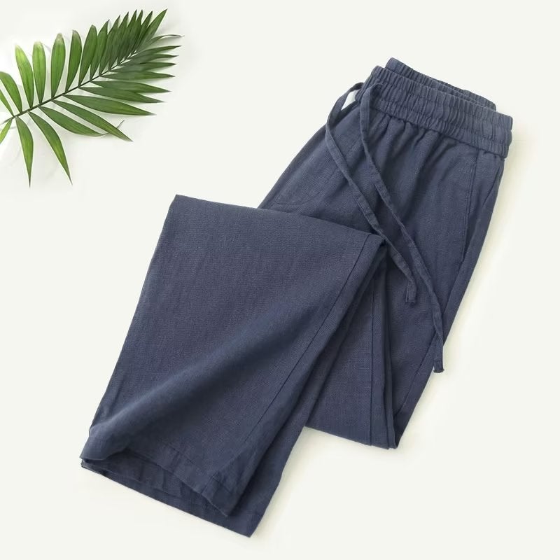 Retro Linen Pants Men Chinese Style Casual Summer Khaki - Image 3