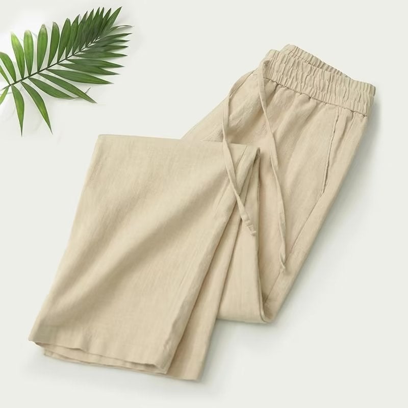 Retro Linen Pants Men Chinese Style Casual Summer Khaki - Image 1
