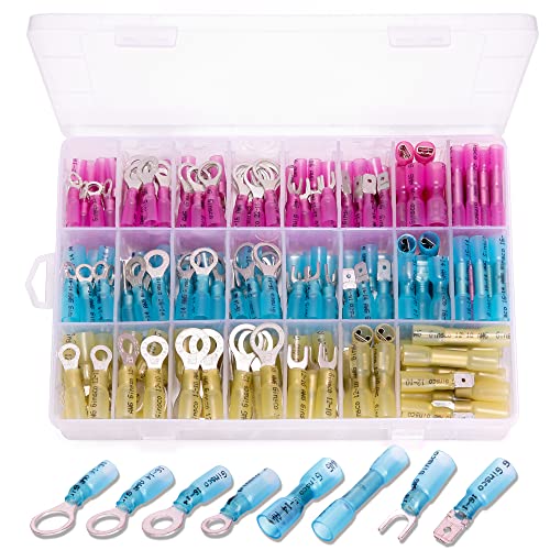 Ginsco 250Pcs Waterproof Heat Shrink Wire Connectors Kit Marine Automotive Electrical Connectors Crimp Terminal Set for Electrical Wiring Fork Spade Ring Butt Connector Assortment - Image 1