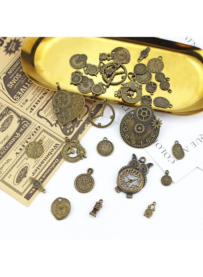 JIALEEY Antiqued Bronze Clock Face Charm Pendant Wholesale Bulk Lots Mixed Gears Steampunk Charms Pendants Diy For Necklace Bracelet Jewelry Making And Crafting 100G(38Pcs) - Image 3