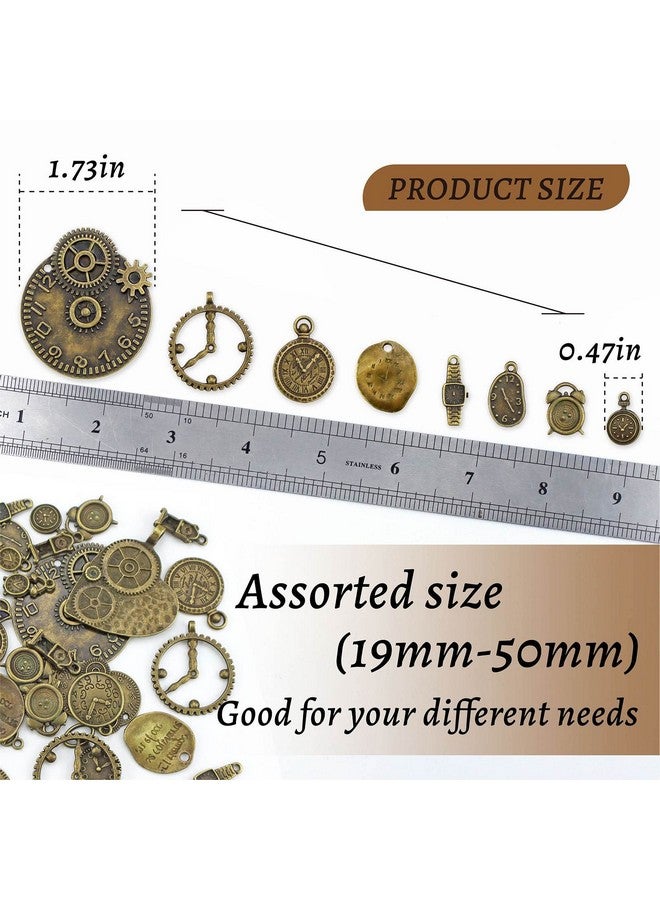 JIALEEY Antiqued Bronze Clock Face Charm Pendant Wholesale Bulk Lots Mixed Gears Steampunk Charms Pendants Diy For Necklace Bracelet Jewelry Making And Crafting 100G(38Pcs) - Image 2