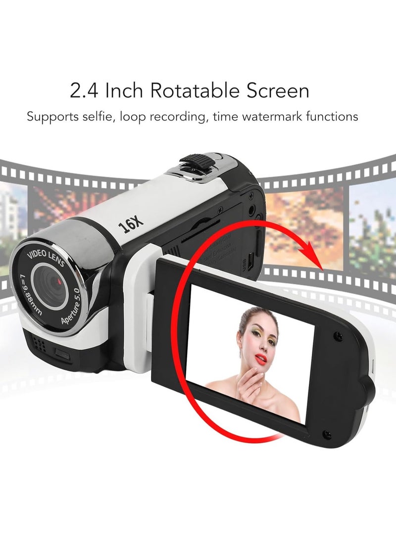 AROAQ - D90 Digital Camera, 1080P 16MP Handheld Video Camera With 2.4inch Rotatable Screen, Portable Durable HD Video Recorder With Fill Light For Vlogging Traveling Recording, (1pc, White) - Image 1