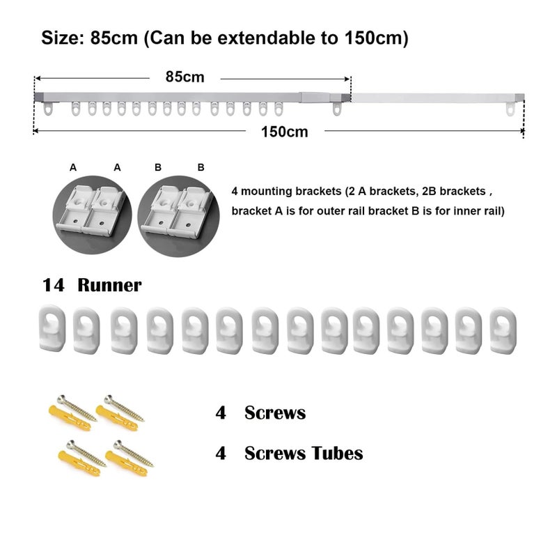 LUVINA Retractable curtain track(32.8in-60in),Top-mounted Room Divider Curtain Rod,Ceiling Rails Set with Silent Rollers and Hooks for Living, aluminum alloy curtain box curtain rod White (2) - Image 4