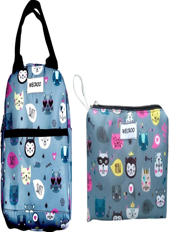 WECROO Insulated Lunch Bag, Cute Cat Pattern Design, with Small Pouch Reusable Insulated Lunch Tote Lunch Box Container Waterproof Bag for School Work Picnic (Grey Kitty) - Image 1