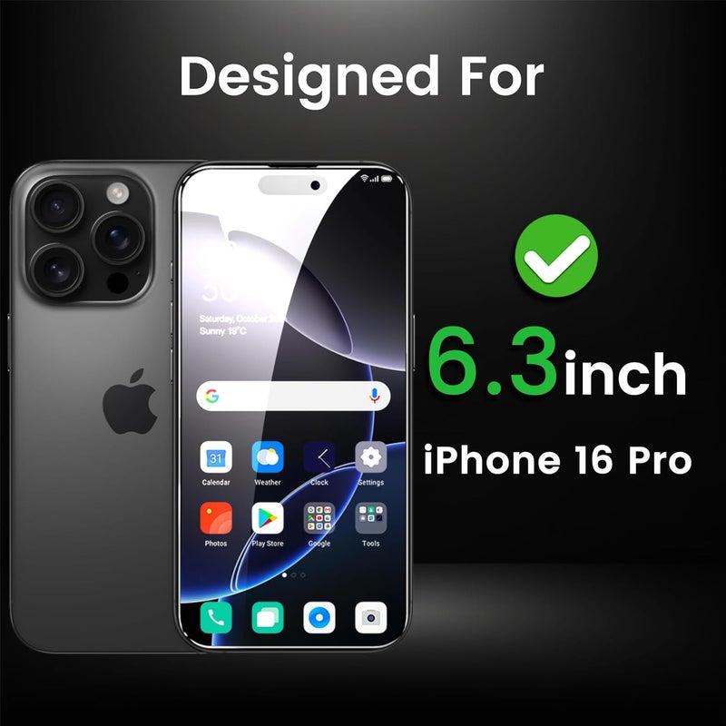 Romkasi 4 Pack Privacy Screen Protector for iPhone 16 Pro 6.3 Inch with 4 Pack Camera Lens Protector, Anti Spy Tempered Glass Film, Anti-Scratch, Touch Sensitive, Case Friendly - Image 2