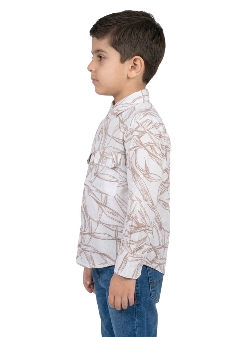 babyqlo Boys Brown Leaf Printed Casual Shirt - Image 3