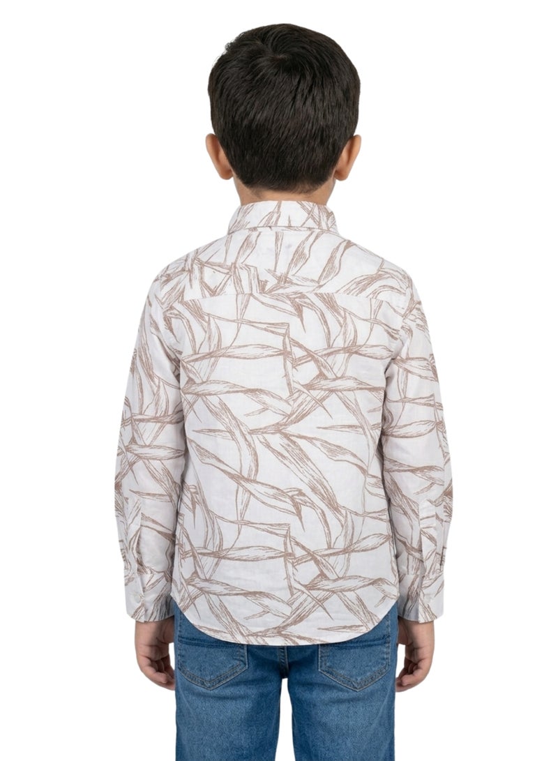 babyqlo Boys Brown Leaf Printed Casual Shirt - Image 2
