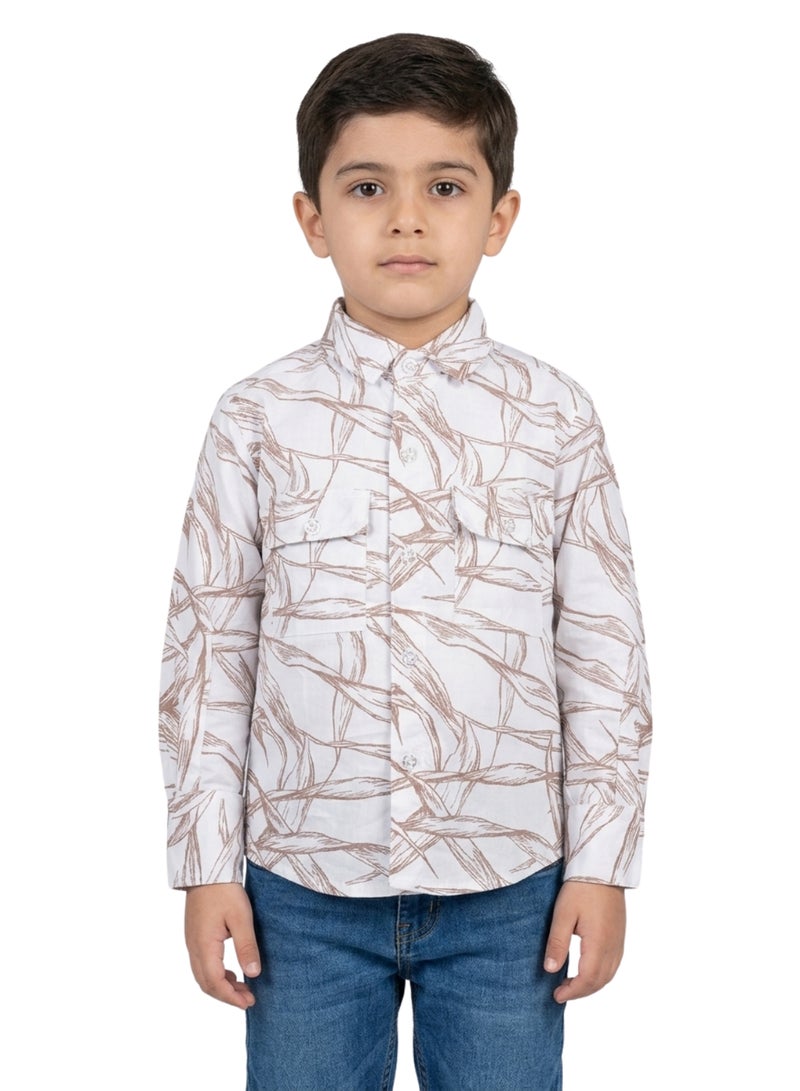 babyqlo Boys Brown Leaf Printed Casual Shirt - Image 1