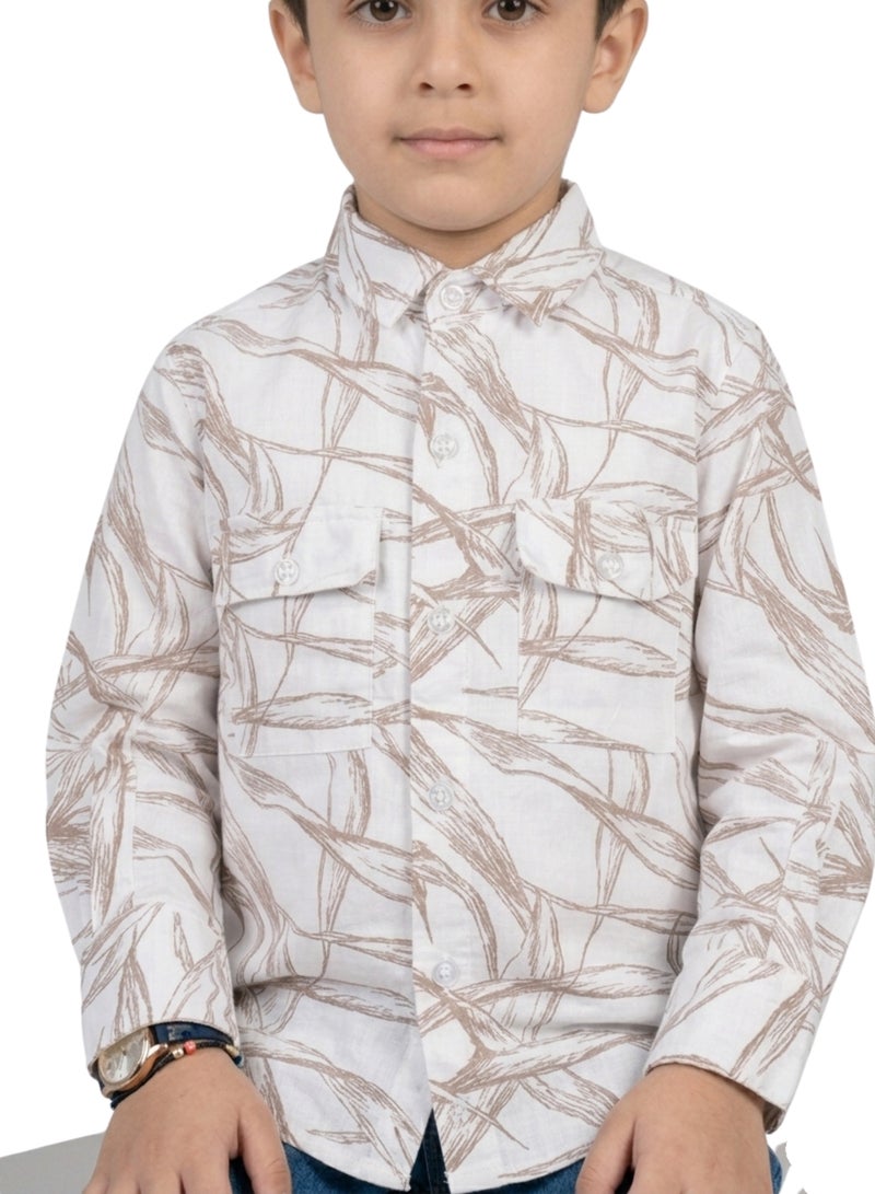 babyqlo Boys Brown Leaf Printed Casual Shirt - Image 5