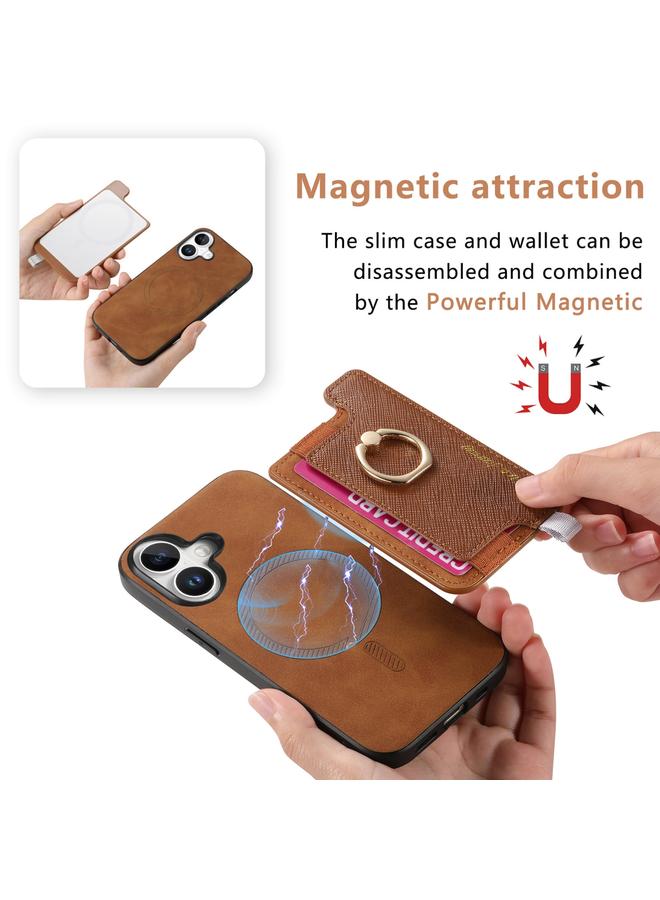 اس-توب جراب هاتف iPhone 16 Plus Retro Magsafe Cross من الجلد مع حامل حلقي وحقيبة بطاقات - Image 3