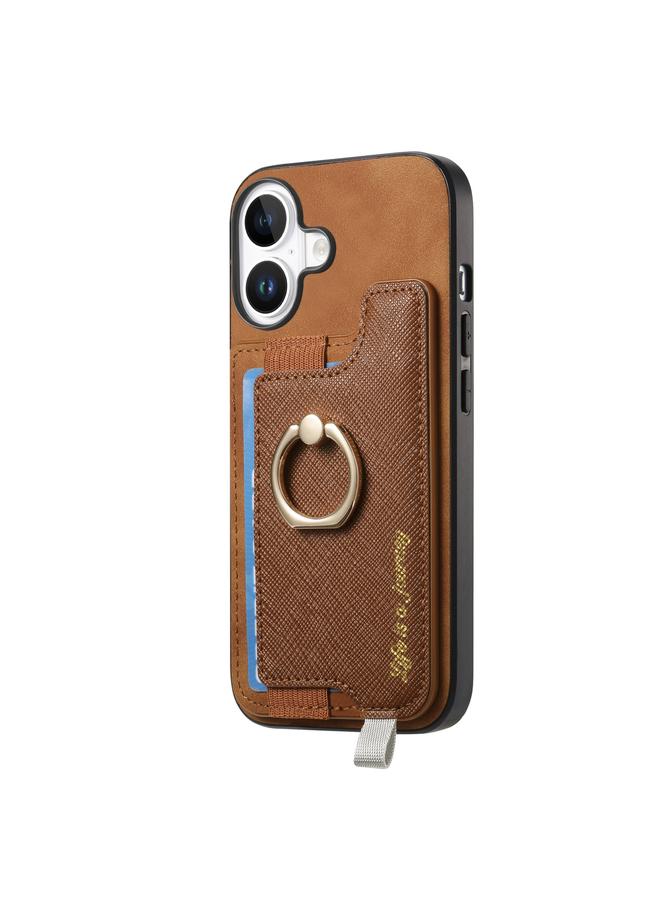 اس-توب جراب هاتف iPhone 16 Plus Retro Magsafe Cross من الجلد مع حامل حلقي وحقيبة بطاقات - Image 2