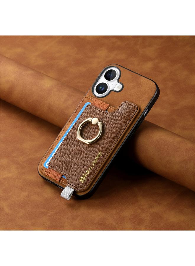 اس-توب جراب هاتف iPhone 16 Plus Retro Magsafe Cross من الجلد مع حامل حلقي وحقيبة بطاقات - Image 5