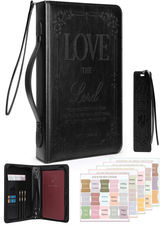 IYGHV IVGHV Leather Bible Cover for Men, Premium PU Leather Bible Cover Case for Women Large, Church Bag, Carrying Book Case, Bible Book Cover with Handle&Zippered Pocket, Bible Bag for Men & Women (Black) - Image 1