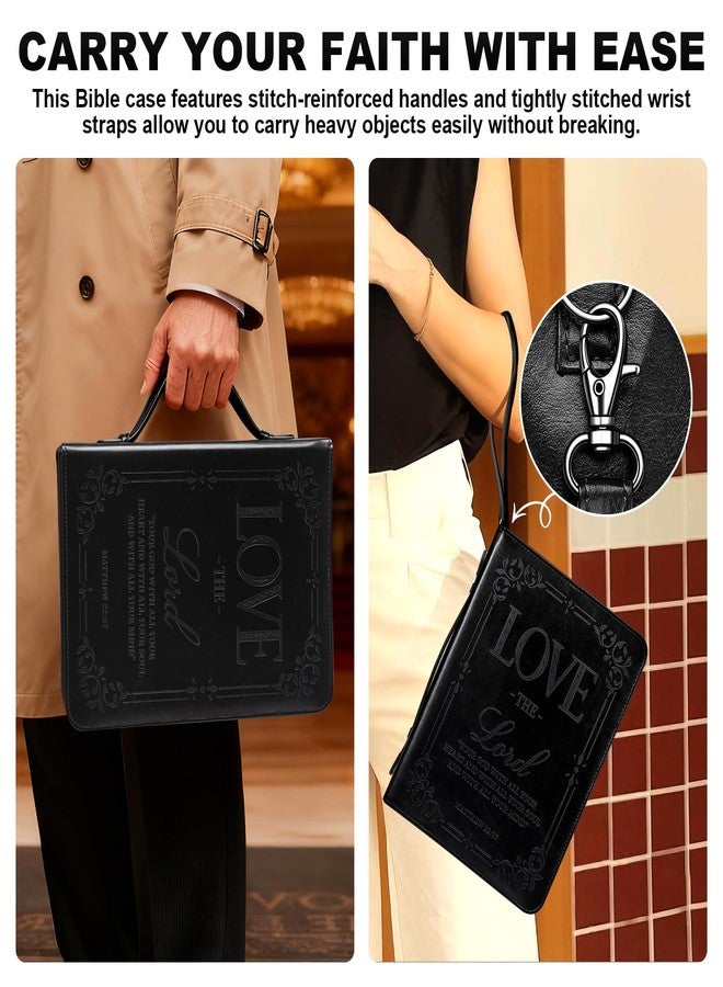 IYGHV IVGHV Leather Bible Cover for Men, Premium PU Leather Bible Cover Case for Women Large, Church Bag, Carrying Book Case, Bible Book Cover with Handle&Zippered Pocket, Bible Bag for Men & Women (Black) - Image 5