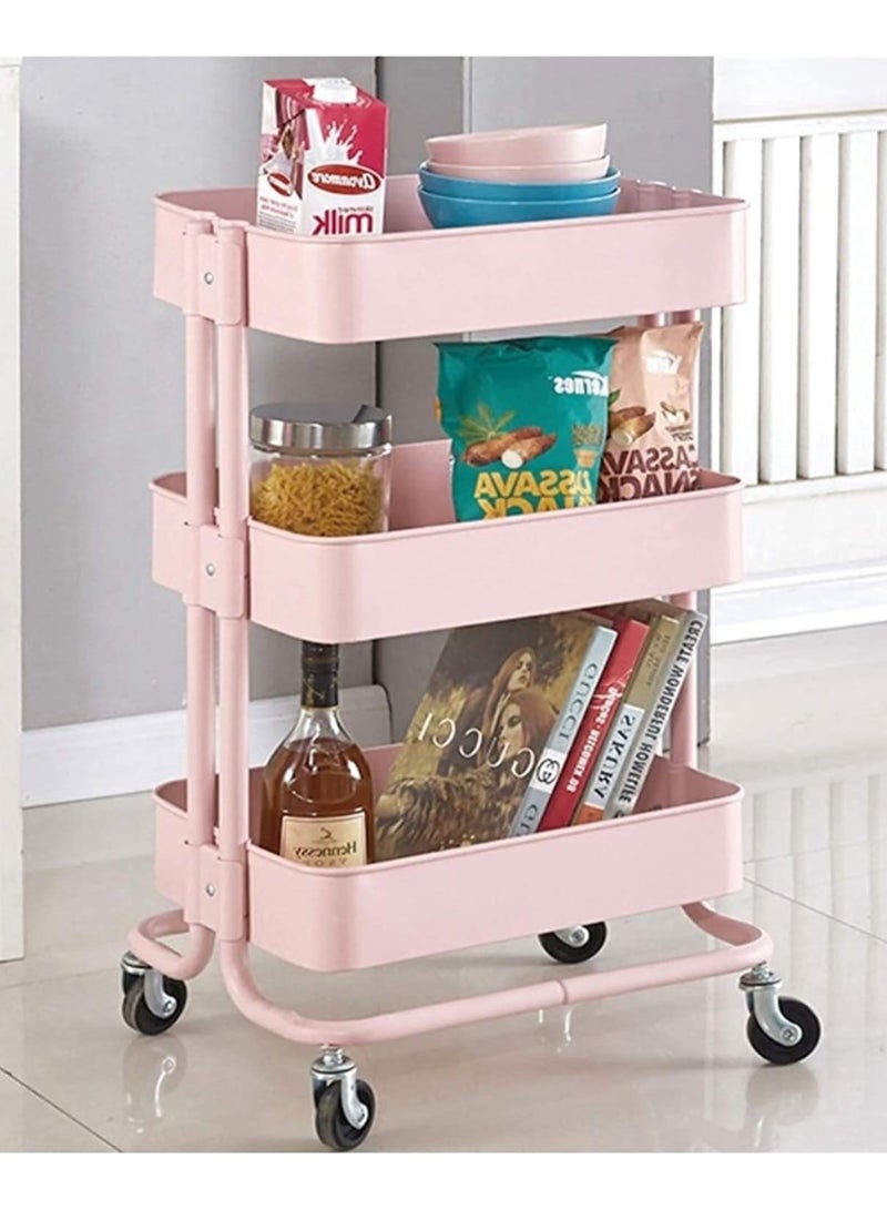 DubaiGallery 3 Tier Trolley Storage -3 Tier Rolling Storage Cart with Wheels - Multifunctional Organization Cart with Brake Caster Wheels -Kitchen Shelf Storage Rack - Image 2