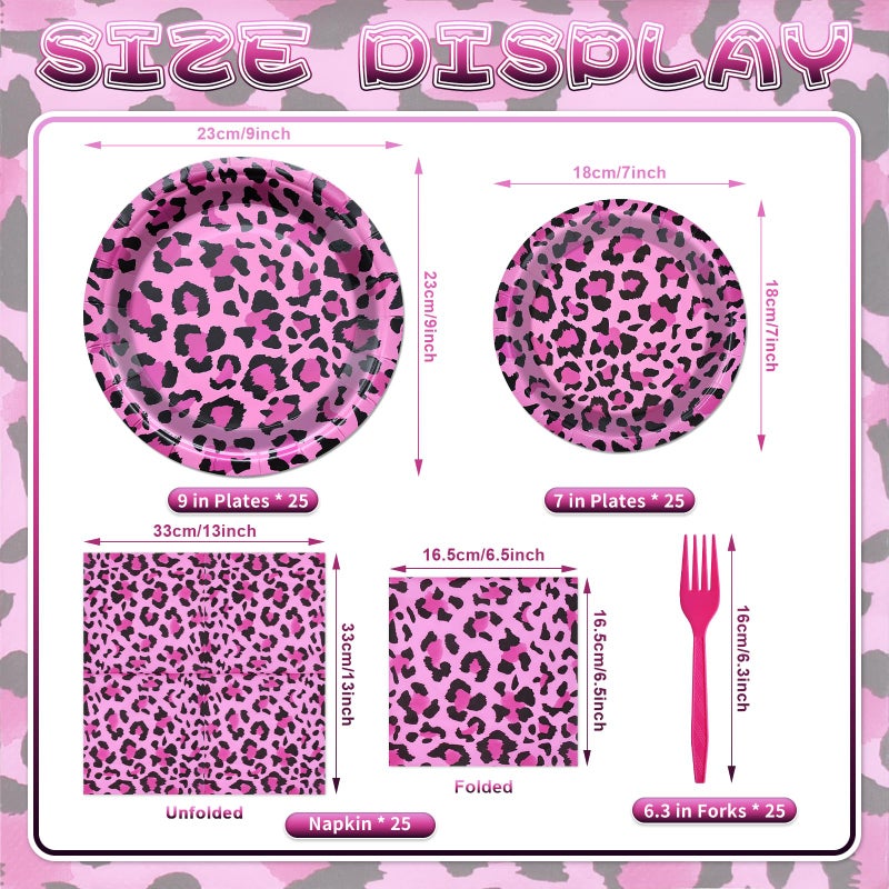 PhyLence 100 Pcs Pink Leopard Print Party Tableware Set â€“ Disposable Animal Print Plates, Napkins, and Forks for Wild Birthday Parties, Safari Themes, and Glam Celebrations â€“ Serves 25 - Image 2