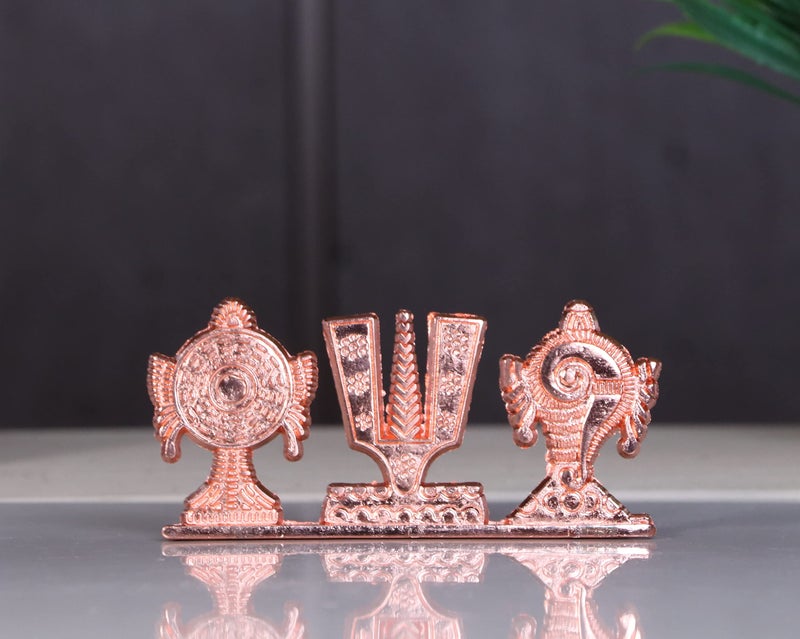 KridayKraft Tirupati Balaji Symbol Stand Shankh Chakra Tilak Copper Plating Finish Decorative for Car Dashboard Home & Office Table Showpiece Figurines,Religious Gift Idol... - Image 1