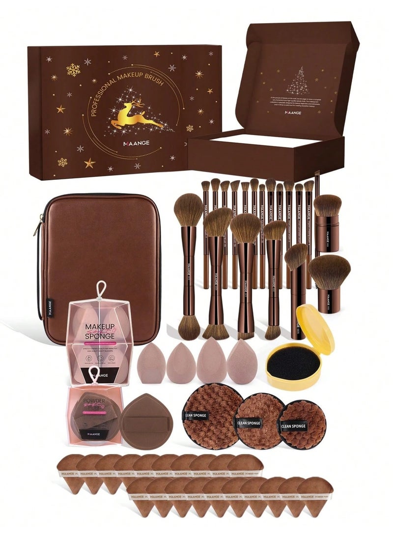 مانجي مجموعة فرش المكياج من مانج، 50 قطعة - تتضمن 20 فرشاة أنبوبية من الألومنيوم الفاخر، وإسفنجة تجميل، ومنافذ بودرة سائبة، ومنصات إزالة المكياج، ومنظف فرش المكياج، وحقيبة مستحضرات تجميل - مجموعة أدوات مكياج احترافية كاملة - Image 1