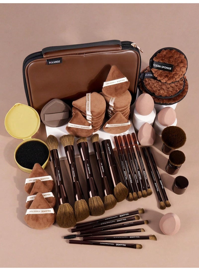 مانجي مجموعة فرش المكياج من مانج، 50 قطعة - تتضمن 20 فرشاة أنبوبية من الألومنيوم الفاخر، وإسفنجة تجميل، ومنافذ بودرة سائبة، ومنصات إزالة المكياج، ومنظف فرش المكياج، وحقيبة مستحضرات تجميل - مجموعة أدوات مكياج احترافية كاملة - Image 2