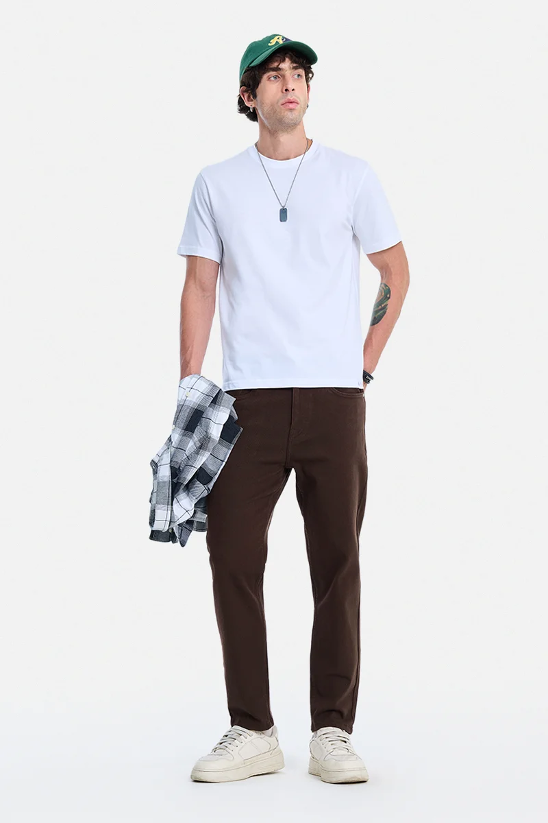 سنيتش Brown Solid Tapered Casual Jeans