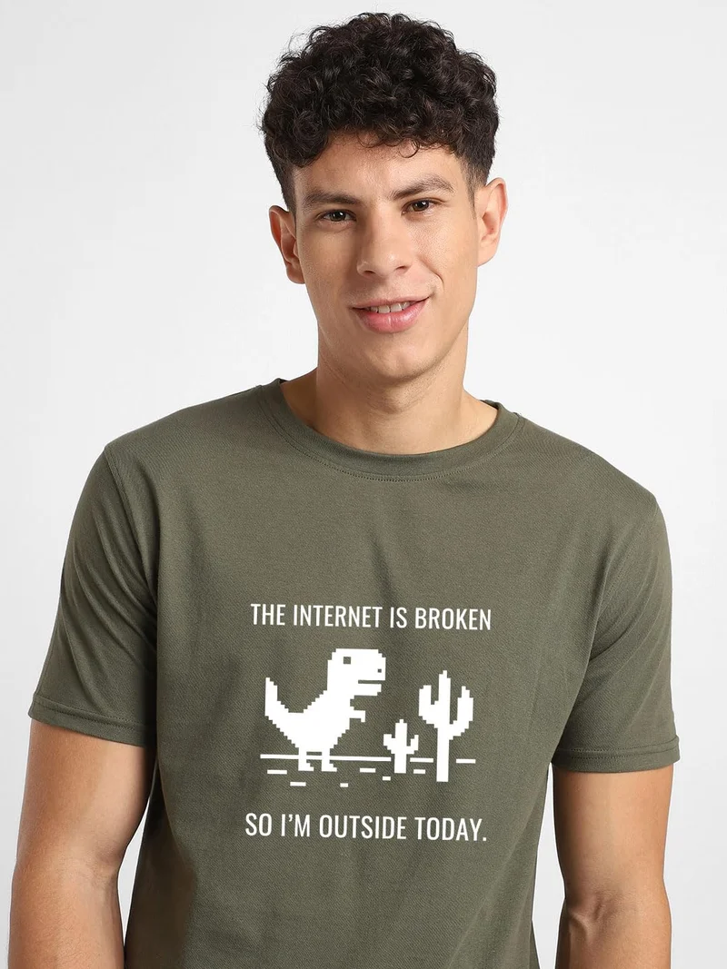 نوبيرو Men's Cotton Graphic T-Shirt Combo - Blue and Olive