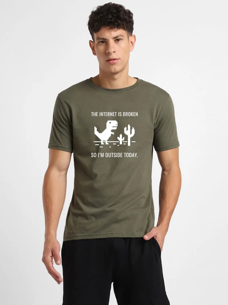 نوبيرو Men's Cotton Graphic T-Shirt Combo - Blue and Olive