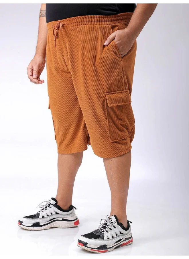 هاردسودا Tan Men Loose Fit Casual Self Design Knee Length Cargo Shorts