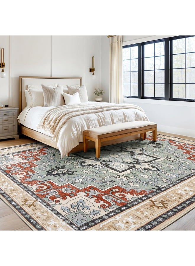 Lofus 5x7 Area Rugs for Living Room and Bedroom, Machine Washable Rug for Kitchen Office, Non Slip Low Pile Carpet for Kids and Pets, Vintage Boho Soft Carpets, Beige Orange - Image 3