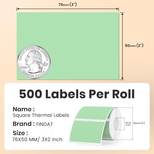 FINDAT 2×3 Inch Green Thermal Labels Vinyl Rectangle Waterproof Direct Printer Stickers Color Self-Adhesive File Folder Label for Name Logo DIY Barcodes Office Address 500 PCS - Image 2