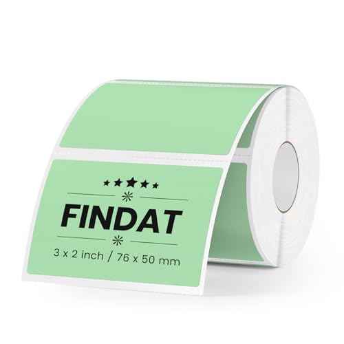 FINDAT 2×3 Inch Green Thermal Labels Vinyl Rectangle Waterproof Direct Printer Stickers Color Self-Adhesive File Folder Label for Name Logo DIY Barcodes Office Address 500 PCS - Image 1