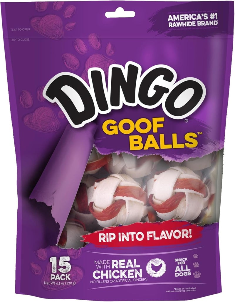 Dingo Goofballs Chicken & Rawhide Chews - 15 Count Treats for Dogs - Image 1