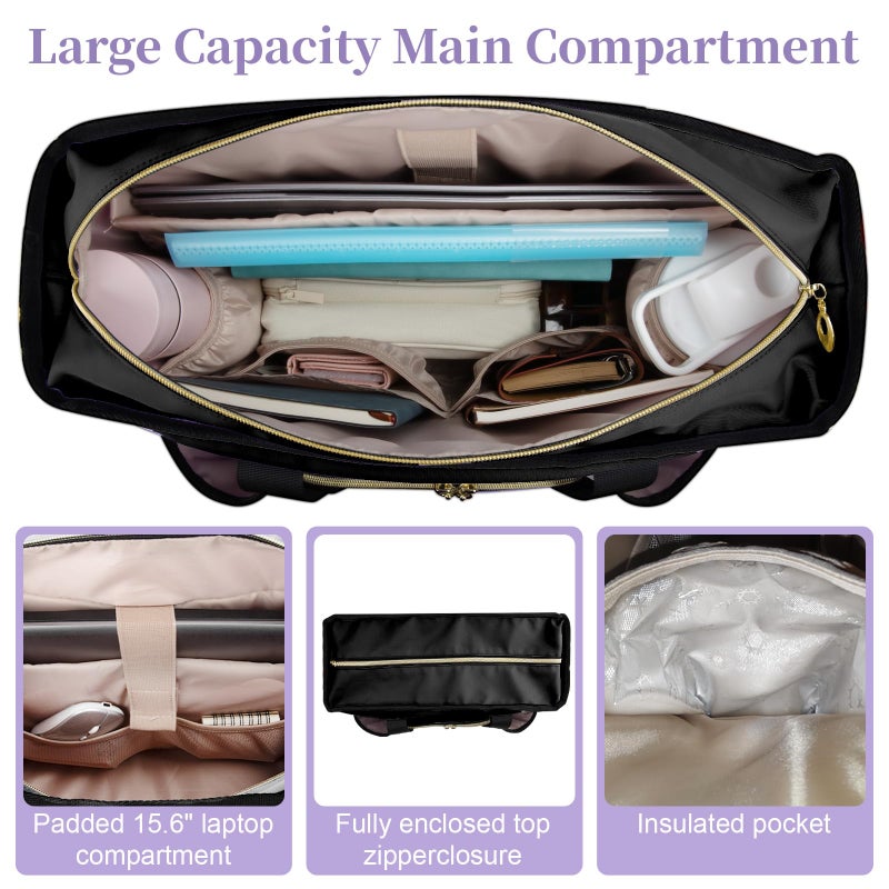 Wigojoy Nurse Bag, Work Bags with 15.6-inch Laptop Compartment, Teacher bag with Large Cup Holder, Nursing Tote Bag with Insulated Pocket for Nurses, Teachers, Students, and Professionals, Black - Image 4