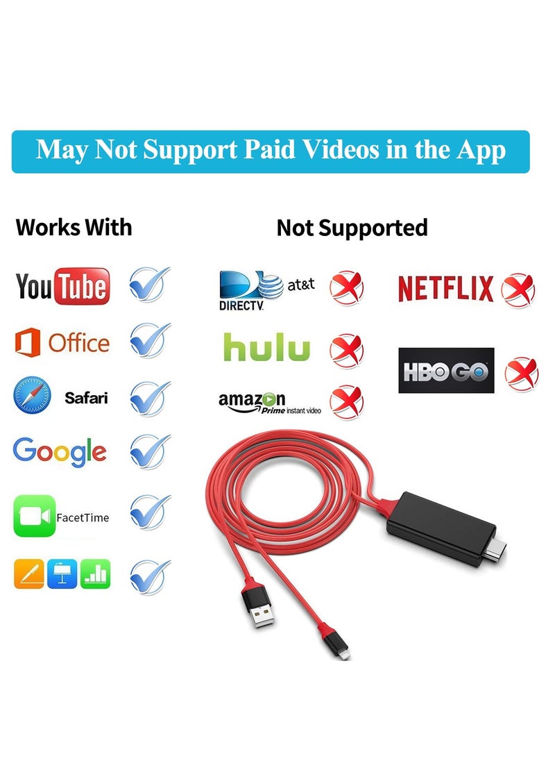 Excefore - For Lightning to HDMI Cable For iPhone iPad iPod To TV Projector Monitor, Apple MFi Certified 1080P Digital AV Adapter Cord, 2m HDMI Adapter HDTV Cable With USB Charging Port, Sync Screen Converter - Image 1