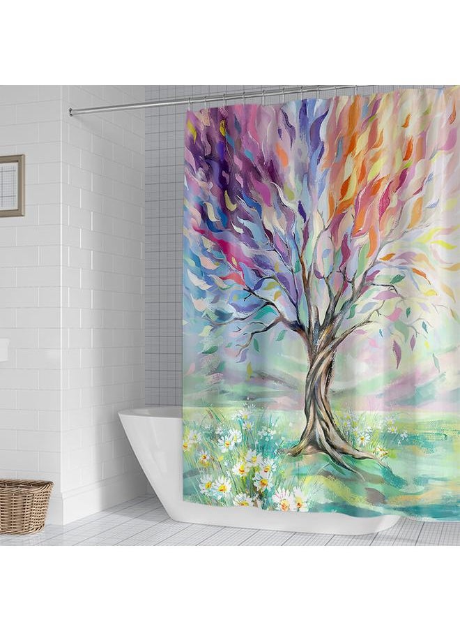 Bluejw - Hot Sale  Temu Color Tree Flower Butterfly Shower Curtain Suit Polyester Waterproof Printed Shower Curtain With Hook - Image 1